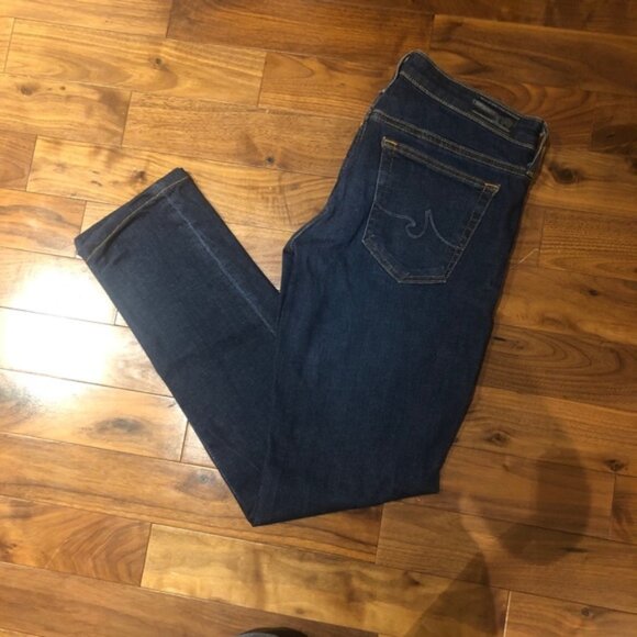 adriano goldschmied stilt cigarette jeans AG Women's Leg Denim Size 28R Distressed Medium Wash Blue Dusk Cigarette Crop Ag Adriano Goldschmied